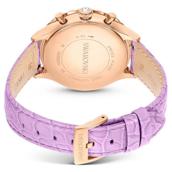 Octea Chrono-klokke, sveitsiskprodusert, lærrem, lilla, rosagullfarget finish Octea Chrono-klokke, sveitsiskprodusert, lærrem, lilla, rosagullfarget finish