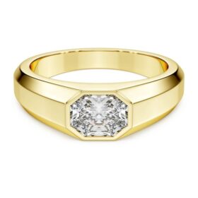 Oktagonal ring med laboratoriedyrkede diamanter, totalt 1,0 karat, oktagonal form, 14K gult gull