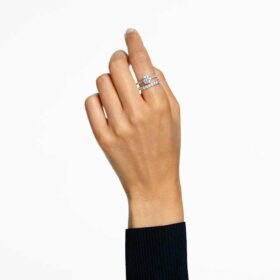 Stilla-ringsett (2), rundslipt, hvit, rhodiumbelagt