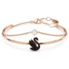Swan-armbånd, svanemotiv, svart, rosagullbelagt