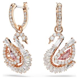 Swan Drop-øredobber med pavé, svane, rosa Swan Drop-øredobber med pavé, svane, rosa