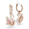 Swan Drop-øredobber med pavé, svane, rosa