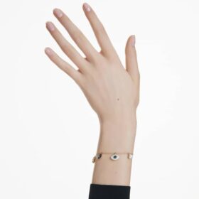 Symbolica-armbånd med krystallperle, kløver, det onde øyet og hestesko, blått, gullbelagt Symbolica-armbånd med krystallperle, kløver, det onde øyet og hestesko, blått, gullbelagt