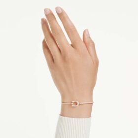 Symbolica armbånd med pavé, hestesko, hvit, rosagullbelagt