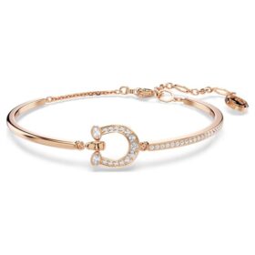 Symbolica armbånd med pavé, hestesko, hvit, rosagullbelagt