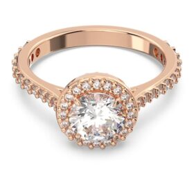 Una Angelic cocktailring, rundslipt, pavé, hvit, rosagullbelagt