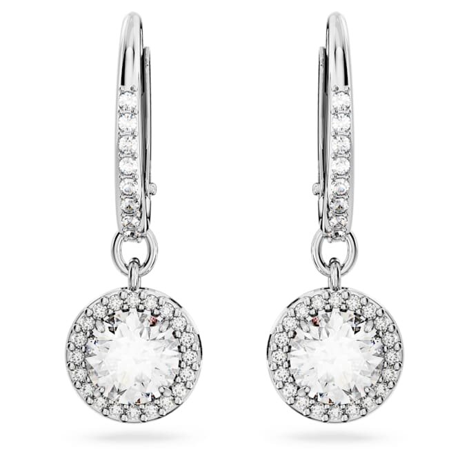 Una Angelic øredobber, rundslipte, pavé, hvite, rhodiumbelagte Una Angelic øredobber, rundslipte, pavé, hvite, rhodiumbelagte