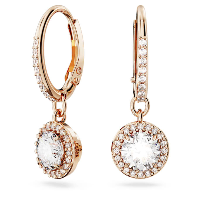 Una Angelic øredobber, rundslipte, pavé, hvite, rosagullbelagte Una Angelic øredobber, rundslipte, pavé, hvite, rosagullbelagte