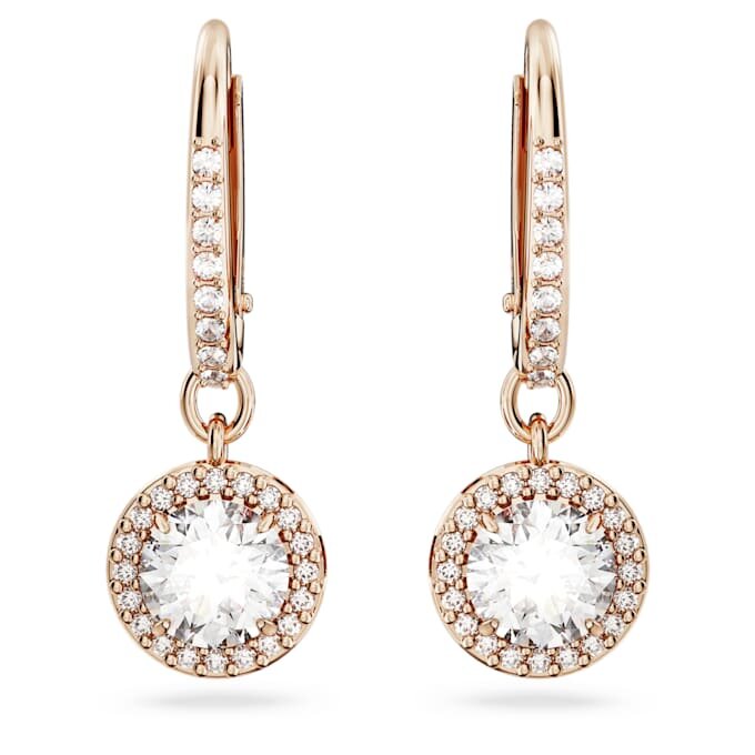 Una Angelic øredobber, rundslipte, pavé, hvite, rosagullbelagte Una Angelic øredobber, rundslipte, pavé, hvite, rosagullbelagte