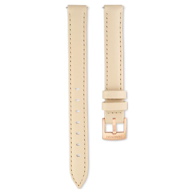 Urem 12 mm (0,47″) bredde, skinn, beige, rosagullfarget finish Urem 12 mm (0,47″) bredde, skinn, beige, rosagullfarget finish