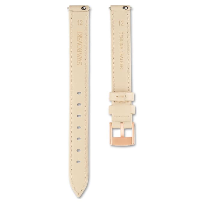 Urem 12 mm (0,47″) bredde, skinn, beige, rosagullfarget finish Urem 12 mm (0,47″) bredde, skinn, beige, rosagullfarget finish