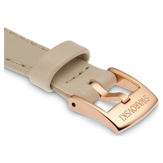 Urem 12 mm (0,47″) bredde, skinn, beige, rosagullfarget finish Urem 12 mm (0,47″) bredde, skinn, beige, rosagullfarget finish