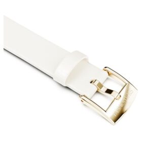 Urem 12 mm (0,47″) bredde, skinn, hvit, champagnegullfarget finish Urem 12 mm (0,47″) bredde, skinn, hvit, champagnegullfarget finish