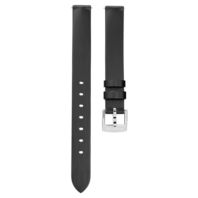 Urem 12 mm (0,47″) bredde, skinn, svart, rustfritt stål Urem 12 mm (0,47″) bredde, skinn, svart, rustfritt stål