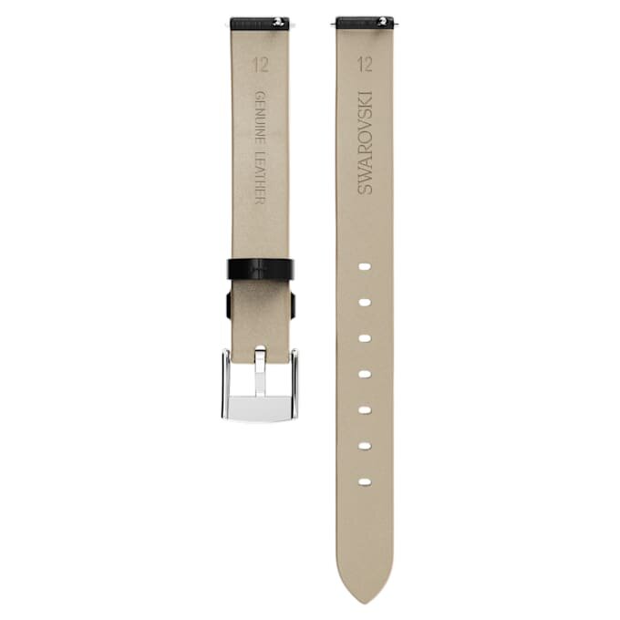 Urem 12 mm (0,47″) bredde, skinn, svart, rustfritt stål Urem 12 mm (0,47″) bredde, skinn, svart, rustfritt stål