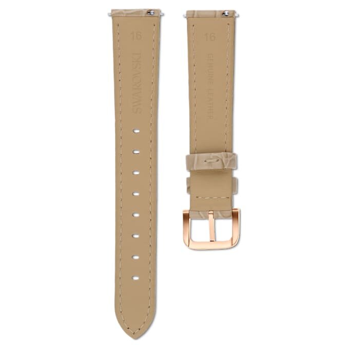 Urem 16 mm (0,63″) bredde, lær med sømmer, beige, rosagullfarget finish Urem 16 mm (0,63″) bredde, lær med sømmer, beige, rosagullfarget finish