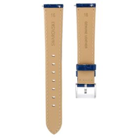 Urem 16 mm (0,63″) bredde, lær med sømmer, blå, rustfritt stål Urem 16 mm (0,63″) bredde, lær med sømmer, blå, rustfritt stål