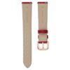 Urem 16 mm (0,63″) bredde, lær med sømmer, rød, rosagullfarget finish Urem 16 mm (0,63″) bredde, lær med sømmer, rød, rosagullfarget finish
