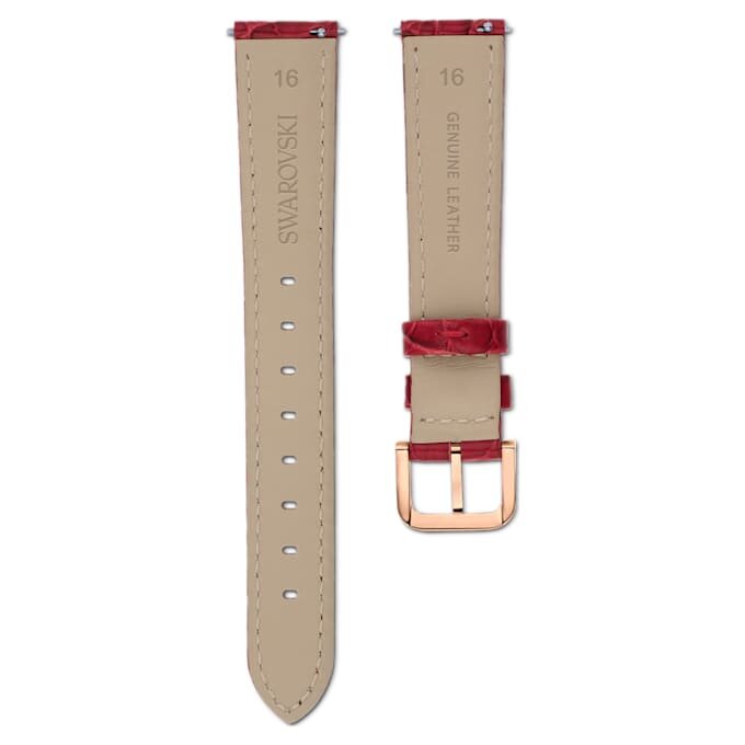 Urem 16 mm (0,63″) bredde, lær med sømmer, rød, rosagullfarget finish Urem 16 mm (0,63″) bredde, lær med sømmer, rød, rosagullfarget finish