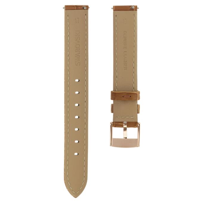 Urem 17 mm (0,67″) bredt, lær med sømmer, brunt, rosagullfarget finish Urem 17 mm (0,67″) bredt, lær med sømmer, brunt, rosagullfarget finish