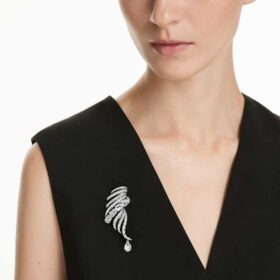 Vienna Collection-brosje «Feather», hvit, rutheniumbelagt